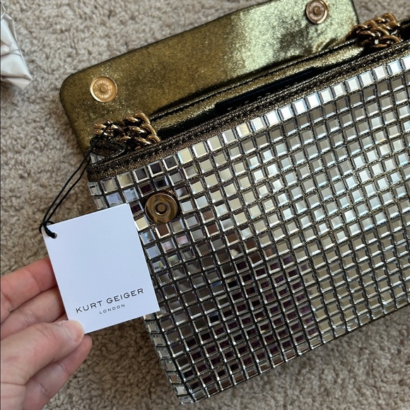 Kurt Geiger Silver Crossbody Bag with Gold Chain - Picture 13 of 14